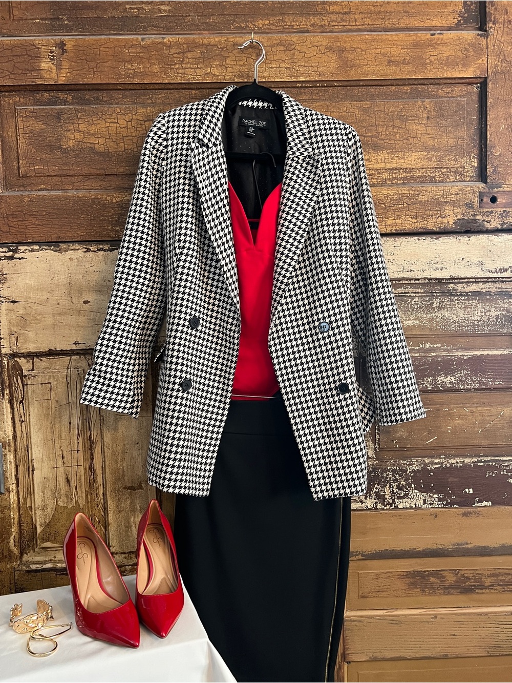 Rachel Zoe Houndstooth Double Breasted Blazer Jacket NWOT Size M